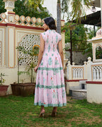 Floral Hand Block Print Cotton Maxi Dress