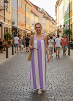 Striped Cotton Sleeveless Boho Maxi Dress with Button Back