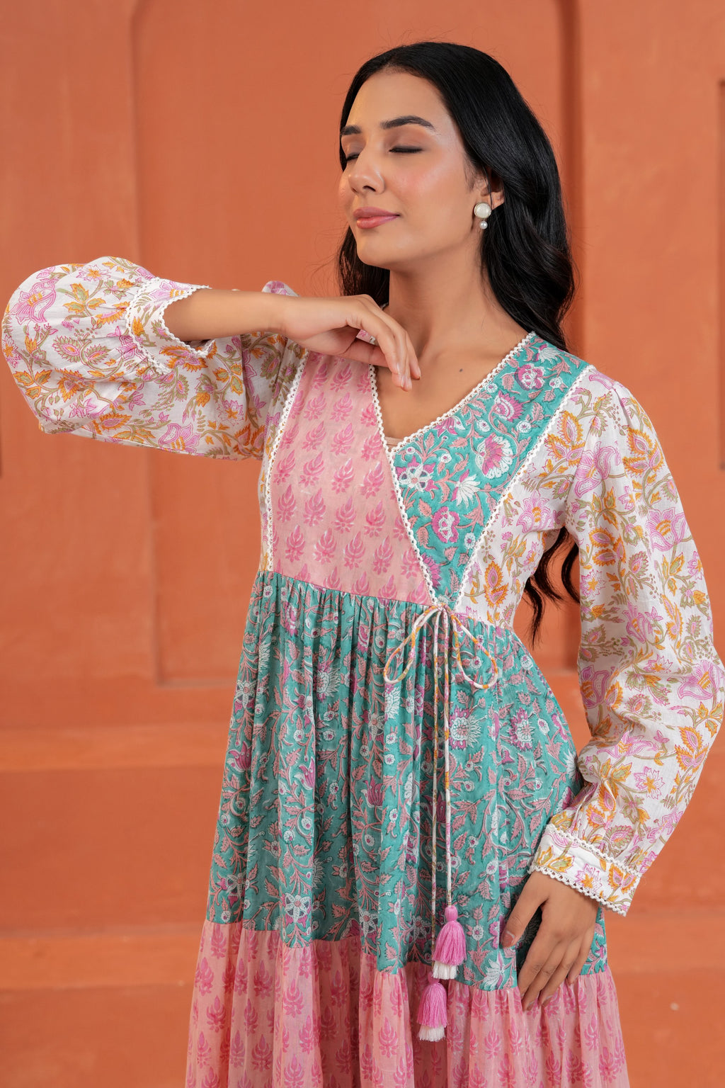 Aarvi Cotton Hand Block Print Patchwork Maxi Dress