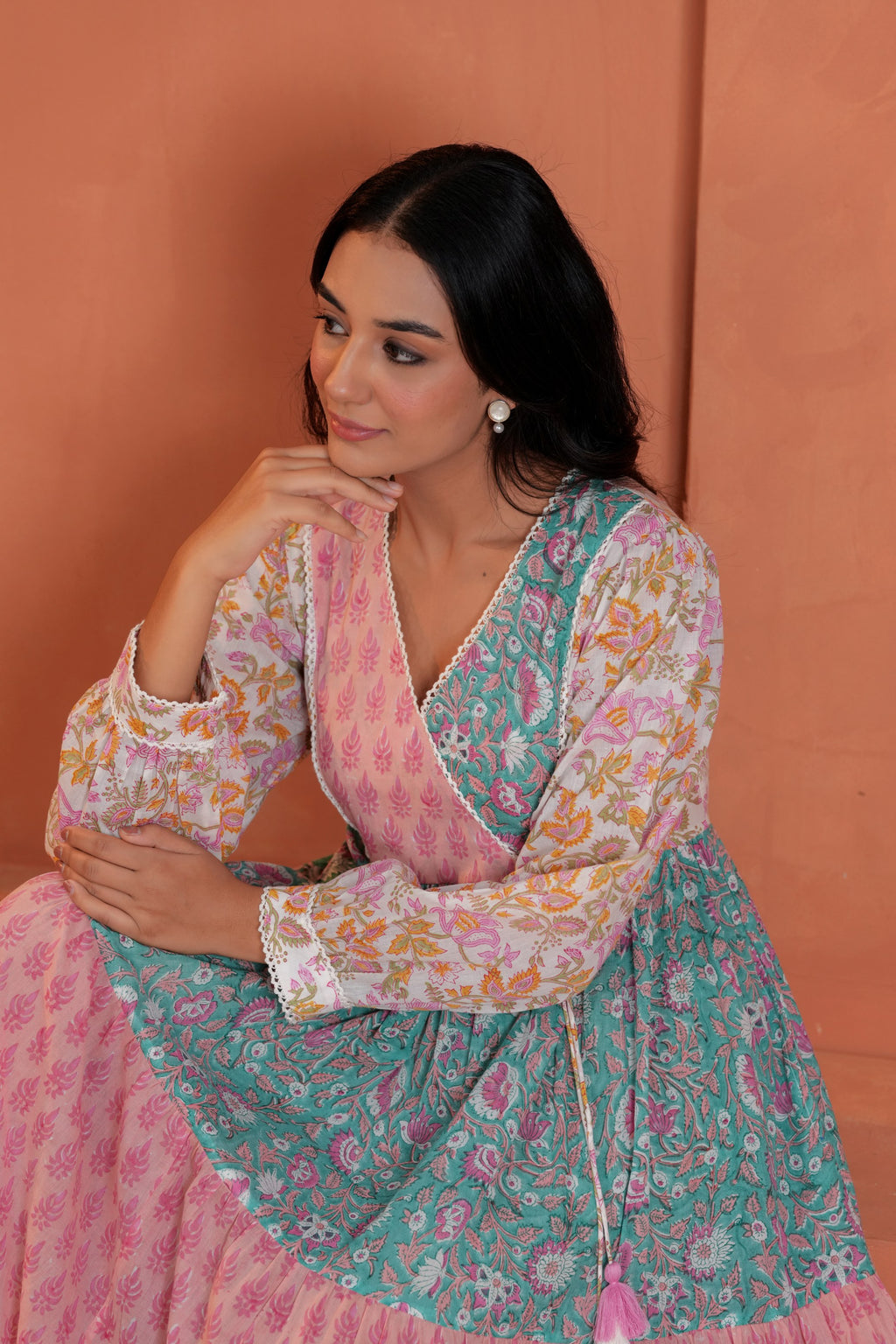 Aarvi Cotton Hand Block Print Patchwork Maxi Dress