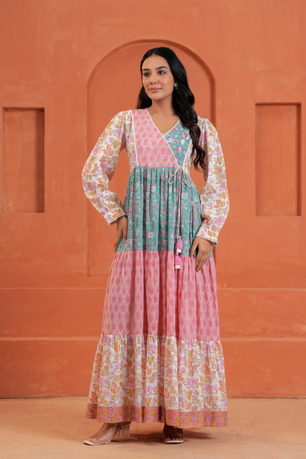 Aarvi Cotton Hand Block Print Patchwork Maxi Dress
