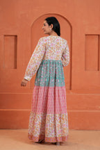 Aarvi Cotton Hand Block Print Patchwork Maxi Dress