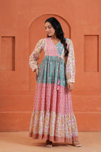 Aarvi Cotton Hand Block Print Patchwork Maxi Dress