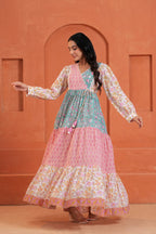 Aarvi Cotton Hand Block Print Patchwork Maxi Dress