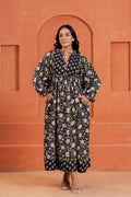 Sienna Cotton Floral Hand Block Print Button-Front Maxi Dress