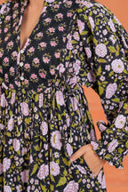 Sienna Cotton Floral Hand Block Print Button-Front Maxi Dress