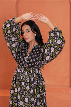 Sienna Cotton Floral Hand Block Print Button-Front Maxi Dress