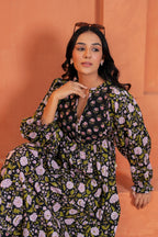 Sienna Cotton Floral Hand Block Print Button-Front Maxi Dress
