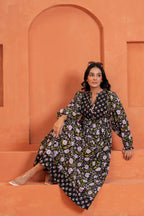 Sienna Cotton Floral Hand Block Print Button-Front Maxi Dress