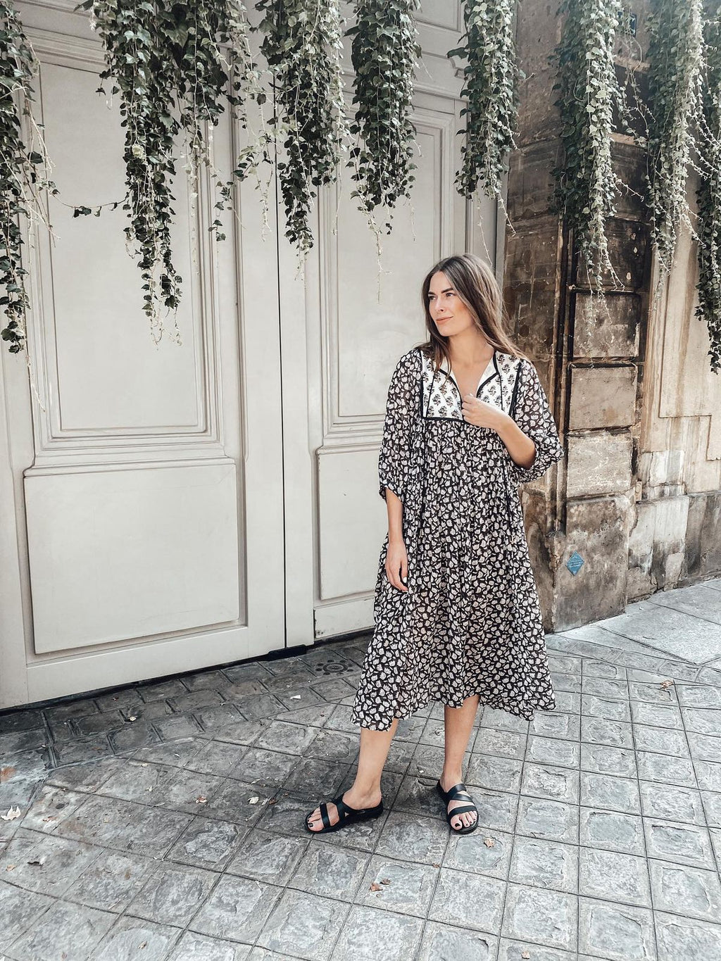 Hand Block Printed Cotton Hailey Midi Dress