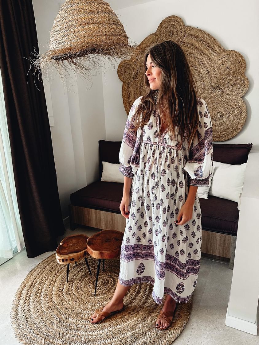 Hand Block Printed Sushi Maxi Dress