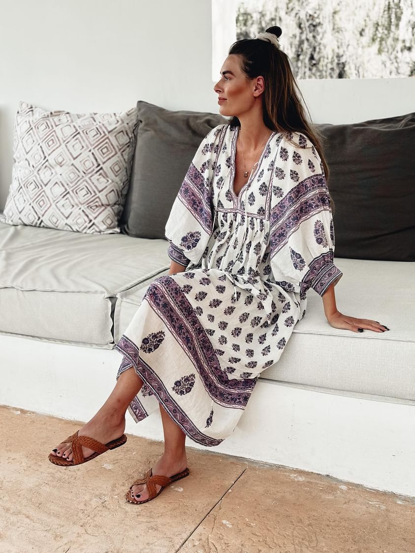 Hand Block Printed Sushi Maxi Dress