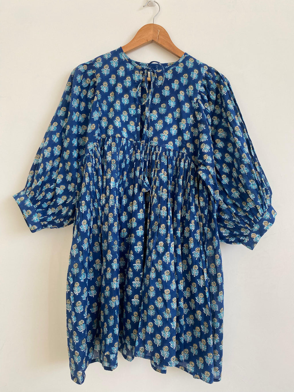 Beautiful Hand Block printed Cotton Blue Mini Dress