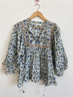 Hand Block printed Cotton Blue Tops