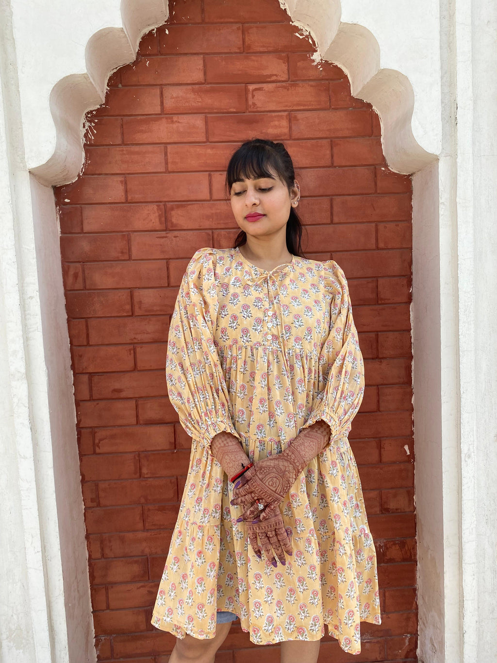 Beautiful Hand Block printed Cotton paisley Mini Dress