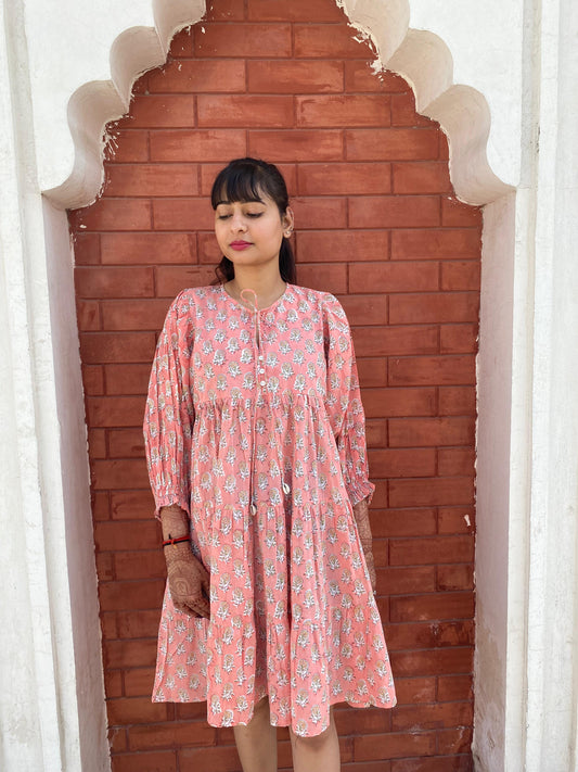 Beautiful Hand Block printed Cotton paisley Mini Dress