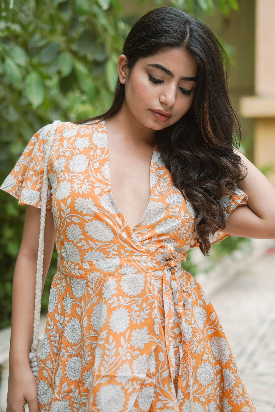 Hand Block Printed Aisha Wrap Around Mini~ Mandarin