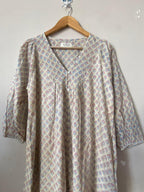 Hand Block Printed V Neck Full Sleeves With Two Pockets Handmade Jaipuri Midi Dress