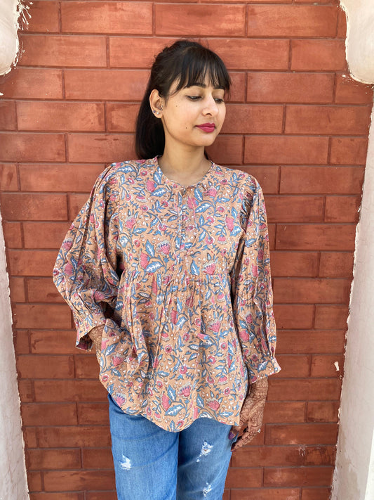 Beautiful Hand Block printed Cotton Flower Top