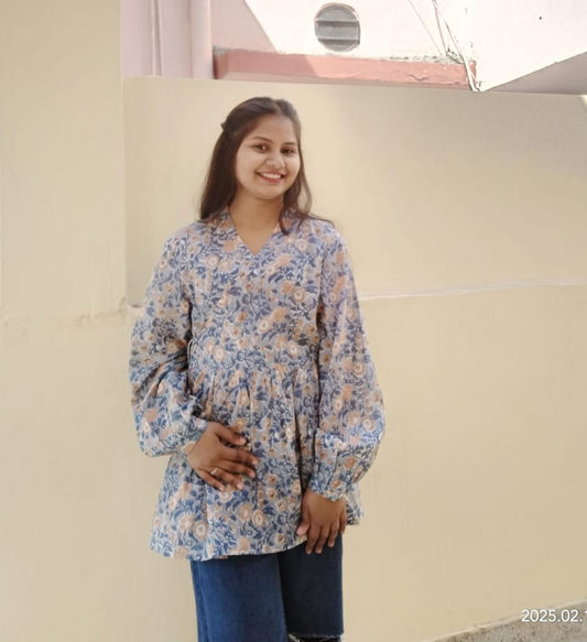 Beautiful Hand Block Printed Wrap Blouse