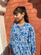 Hand Block Printed Emilie~ Sky Blue Midi Dress