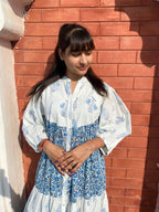 Introducing Beautiful Hand Block printed White Blue Midi Dress
