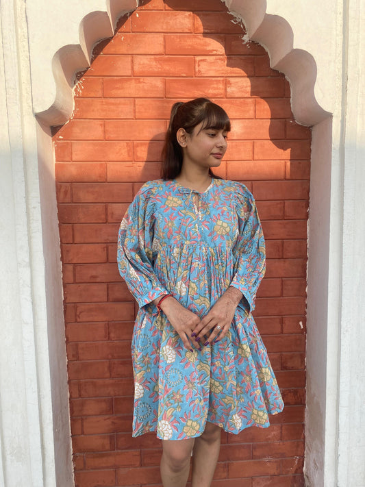 Beautiful Hand Block printed Cotton Floral Mini Dress