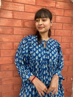 Beautiful Hand Block printed Cotton Blue Mini Dress
