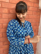 Beautiful Hand Block printed Cotton Blue Mini Dress