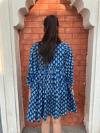 Beautiful Hand Block printed Cotton Blue Mini Dress