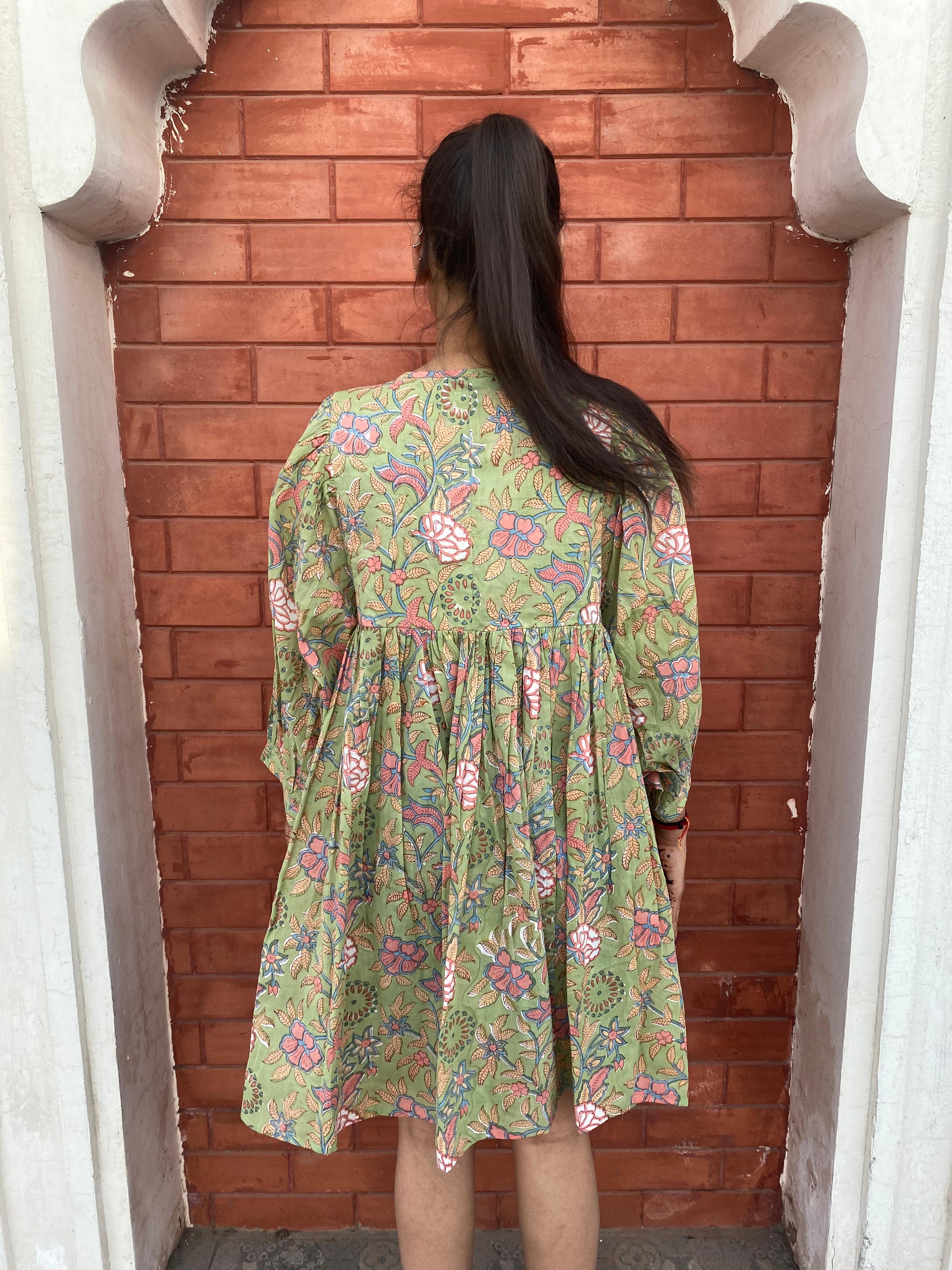Beautiful Hand Block printed Cotton Floral Mini Dress