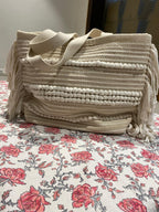 Textured Boho Fringe Tote Bag