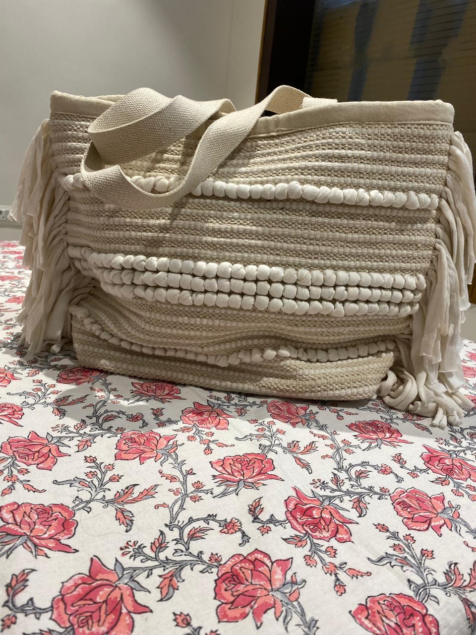 Textured Boho Fringe Tote Bag