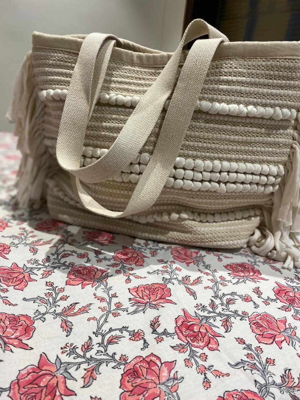 Textured Boho Fringe Tote Bag