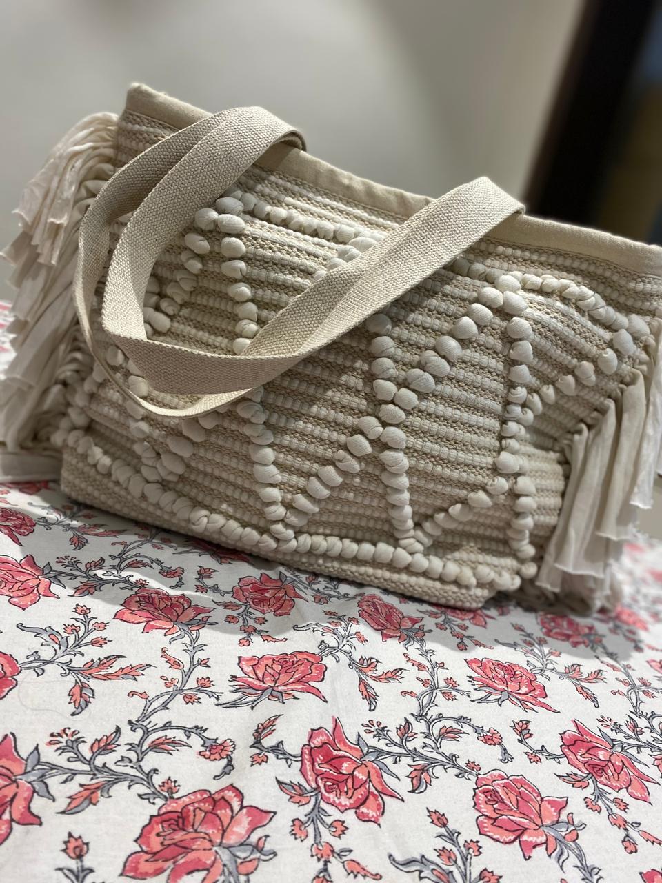 Textured Boho Fringe Tote Bag