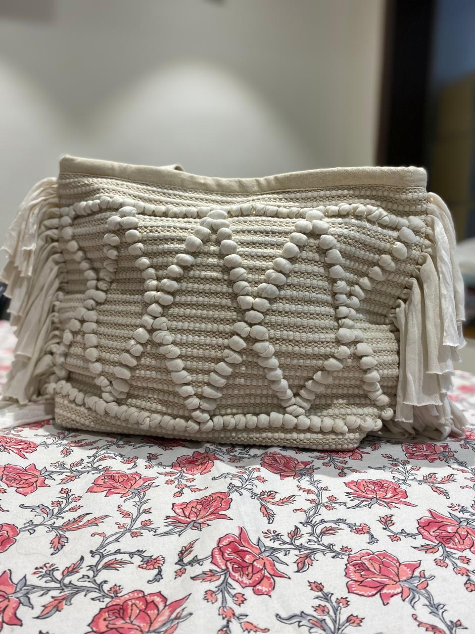 Textured Boho Fringe Tote Bag