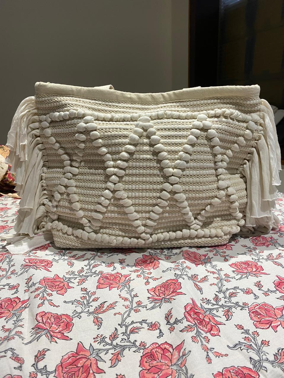 Textured Boho Fringe Tote Bag