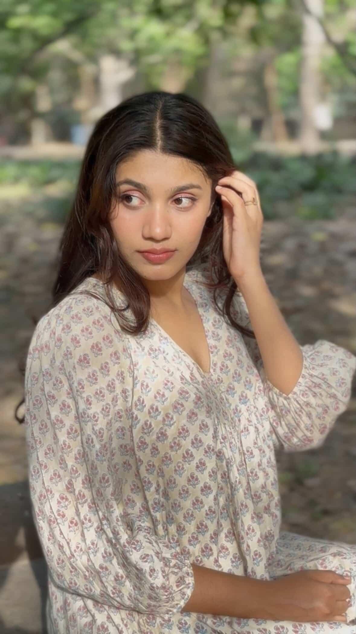 Hand Block Printed V Neck Full Sleeves With Two Pockets Handmade Jaipuri Midi Dress