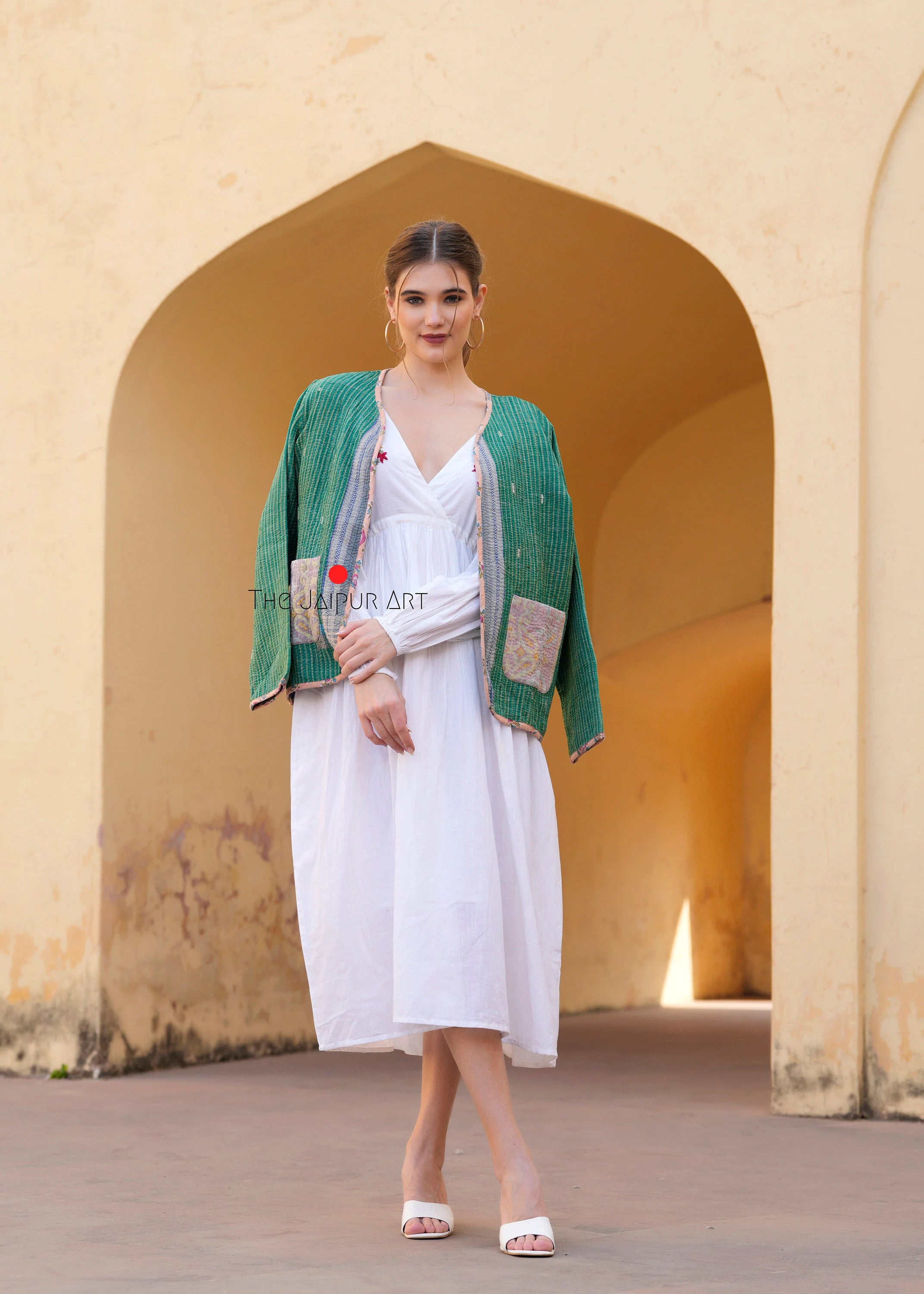 kantha quilted winter jacket