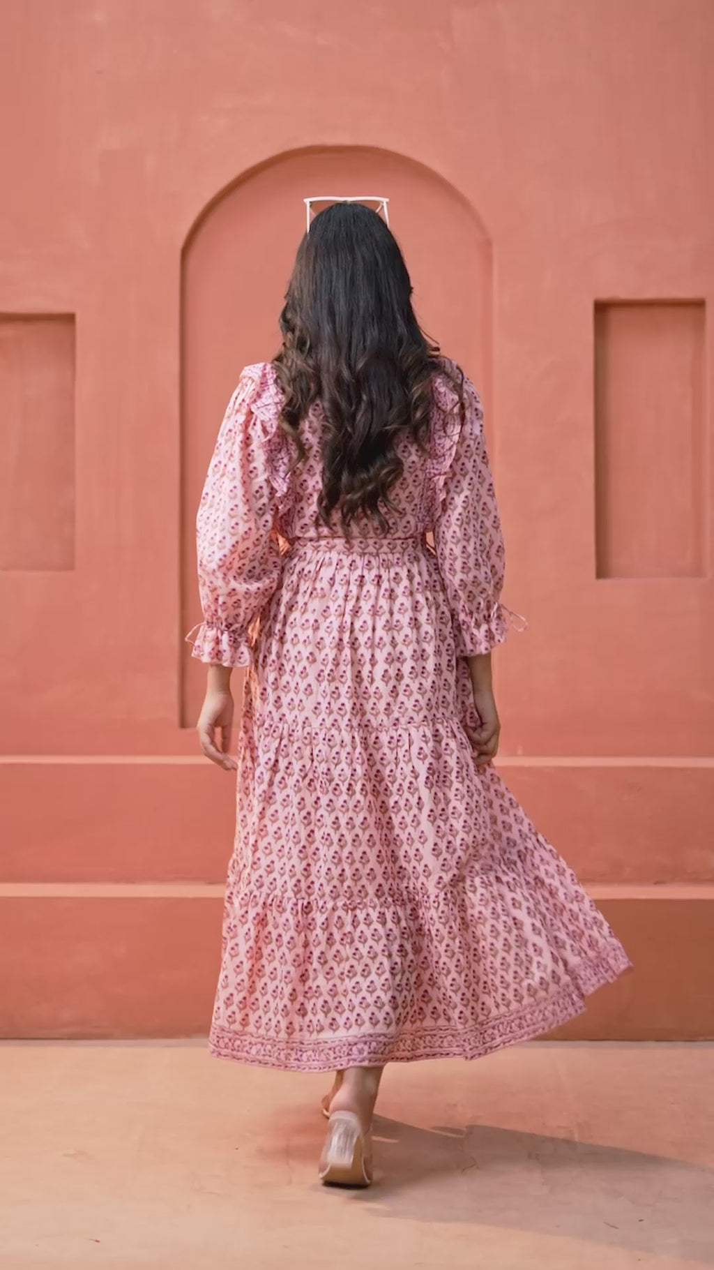 Kiara Cotton Floral Hand Block Print Belted Midi Dress