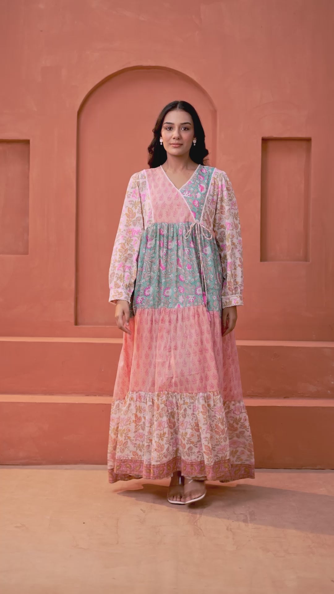 Aarvi Cotton Hand Block Print Patchwork Maxi Dress