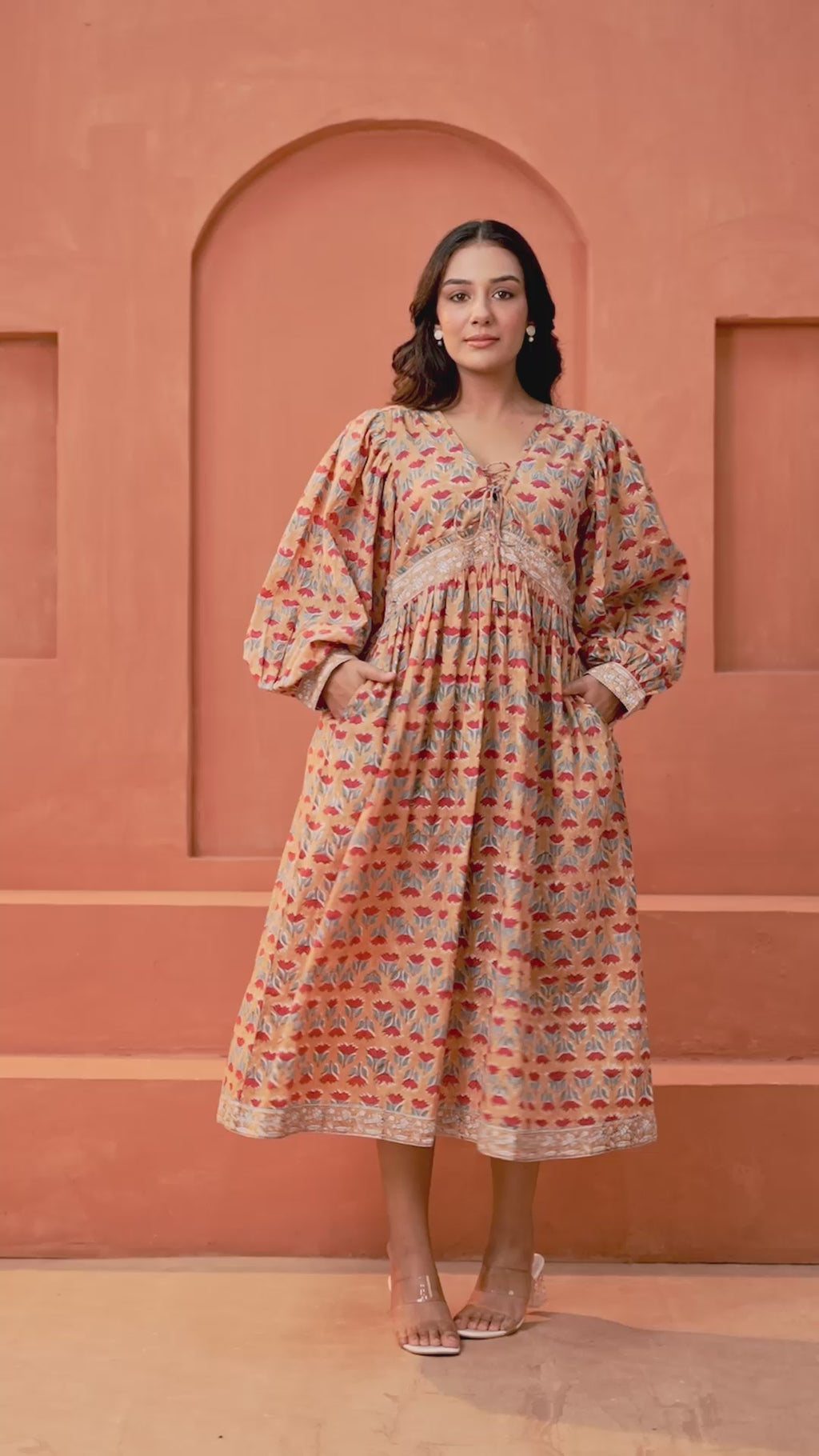 Cecilia Cotton Floral Hand Block Print Midi Dress