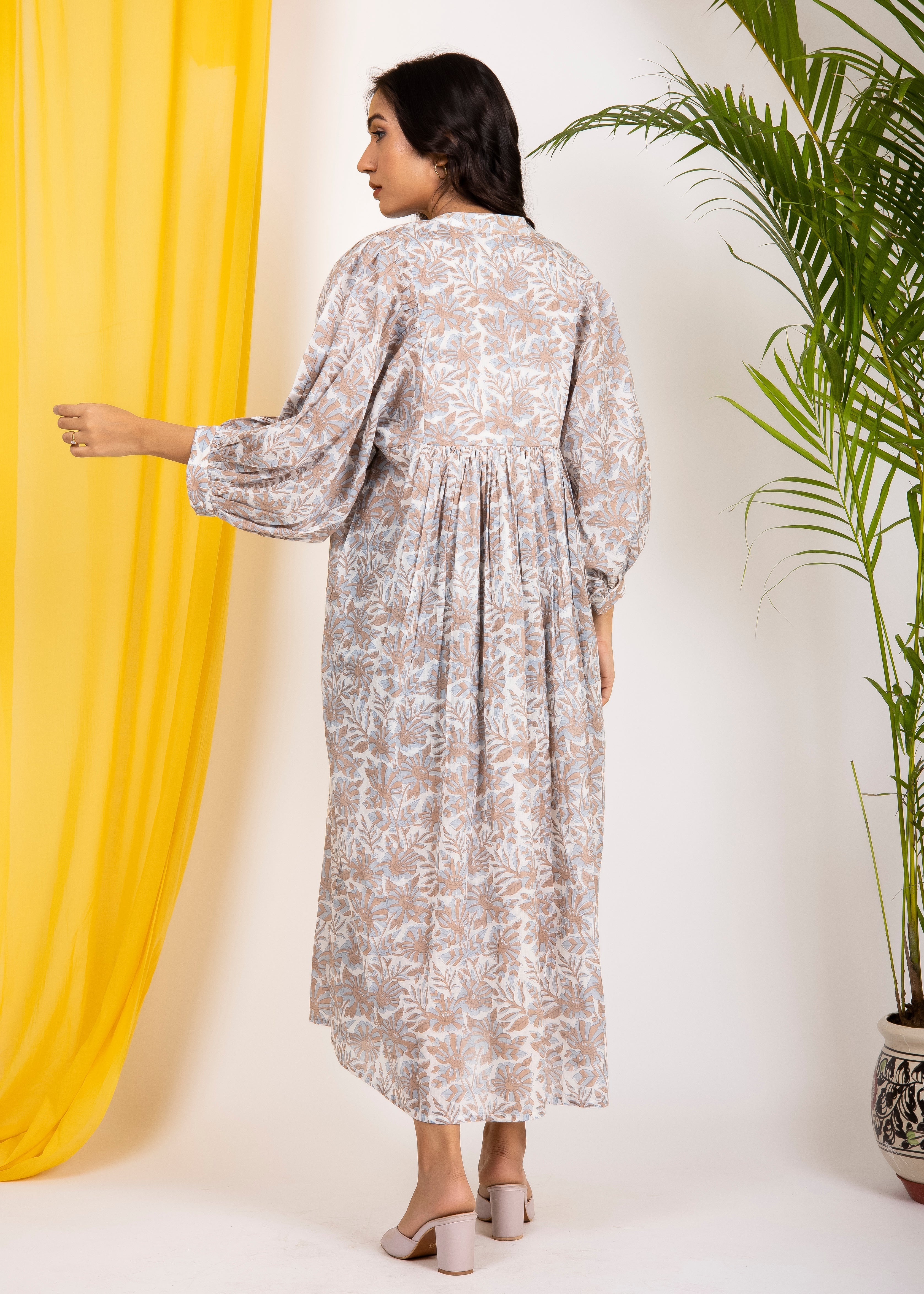 Hand Block Floral Printed Jaipuri Cotton Handmade Summer Midi Dress