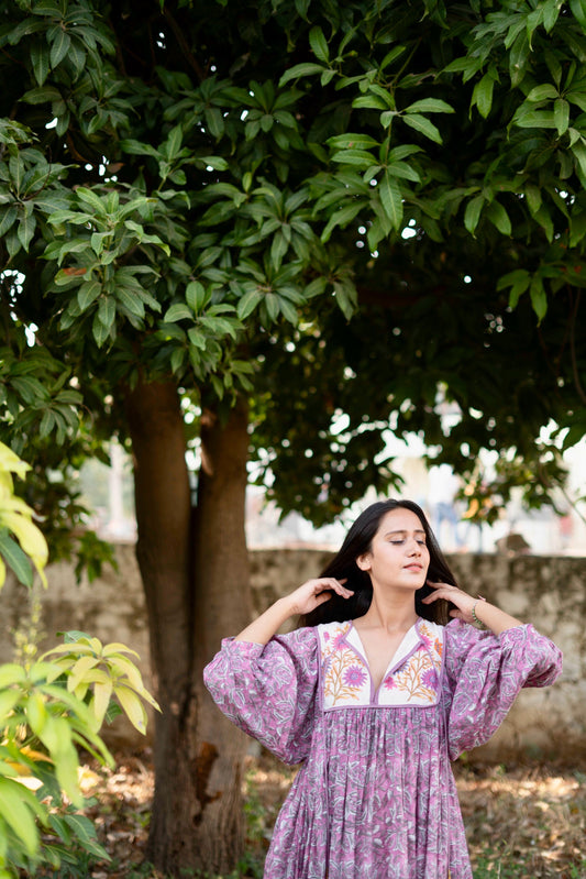 Hand Block Printed Hailey Midi~ Hydrangea